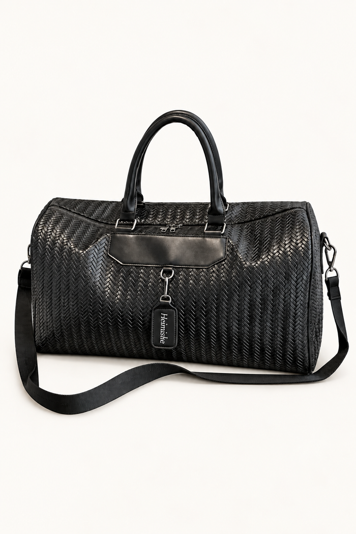Men's Woven-Effect Weekender Bag - Black