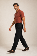 Men's Drawstring Trousers with Straight Leg and Textured Finish