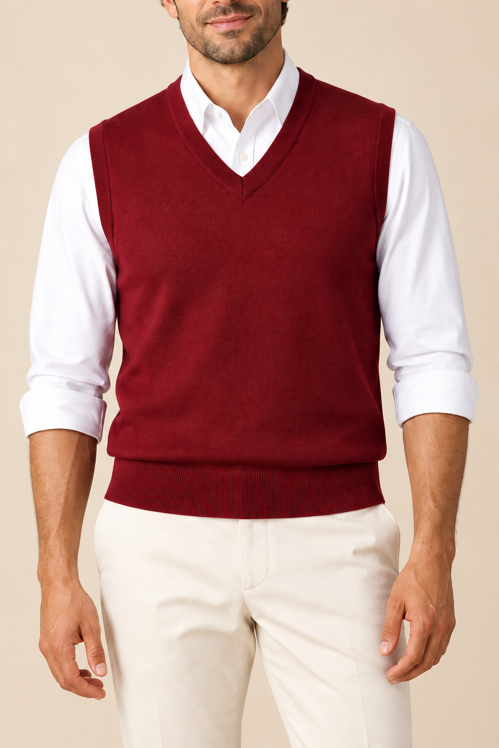 Men’s Plain Knit V-Neck Tank Top with Ribbed Trims