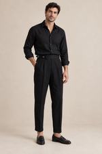 Men's Pleated Trousers with Side Adjusters and Ankle-Length Leg