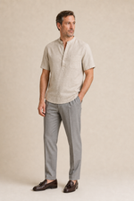 Men's Grandad Collar Shirt with Short Sleeves