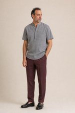 Men's Grandad Collar Shirt with Short Sleeves