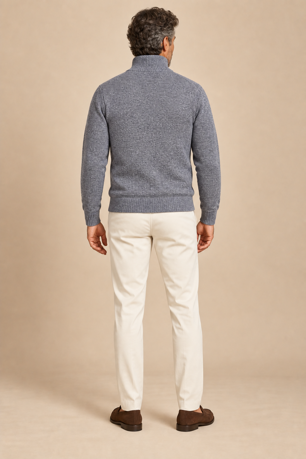 Men’s Textured Knit Half-Zip Jumper with High Collar