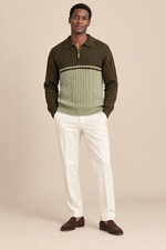 Men’s Cable Knit Quarter-Zip Jumper with Contrast Panel