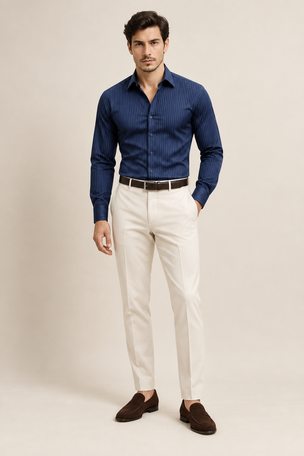 Men's Muscle Fit Long Sleeve Striped Shirt