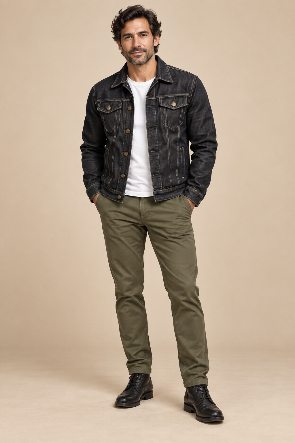 Men’s Classic Cotton Denim Jacket with Button Front and Chest Pockets