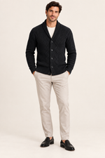 Men's Cable Knit Cardigan with Shawl Collar