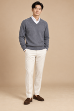 Men’s Fine Knit V-Neck Jumper with Long Sleeves