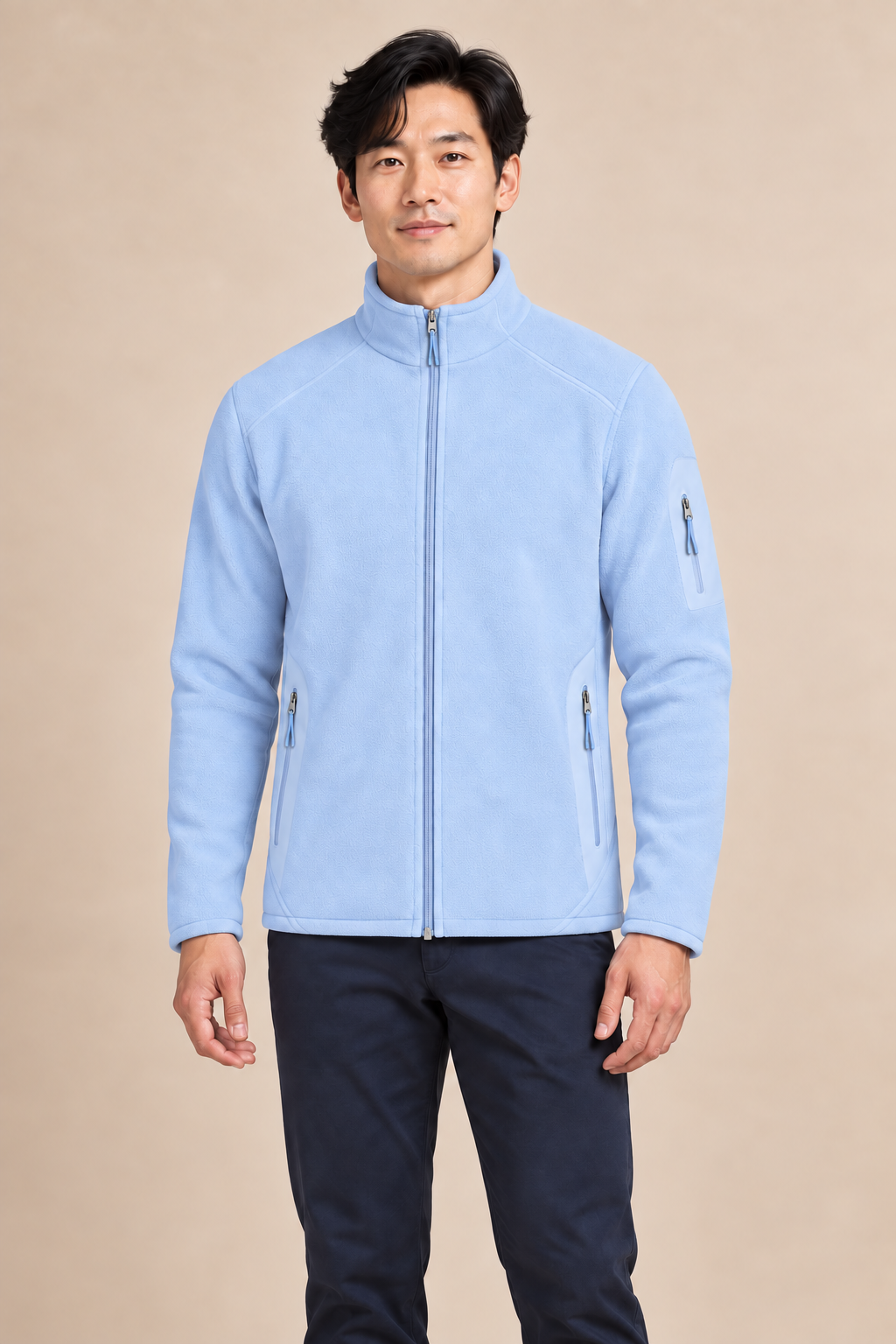 Men’s Full-Zip Fleece Jacket with Stand Collar and Zip Pockets