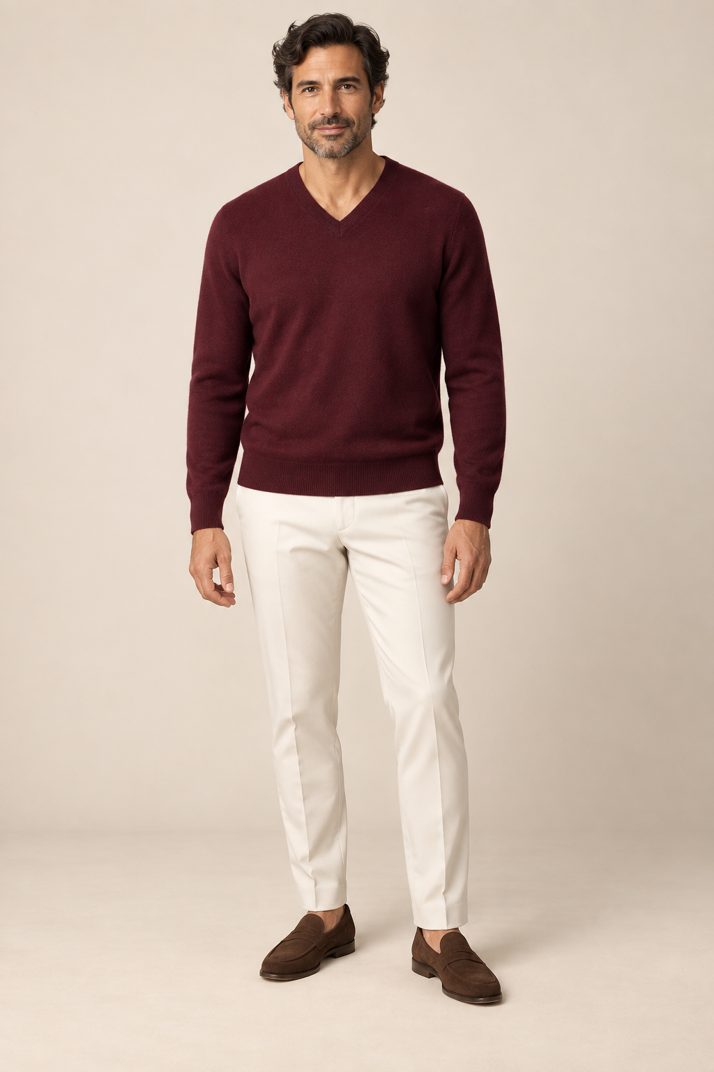 Men’s Fine Knit V-Neck Jumper with Ribbed Trims