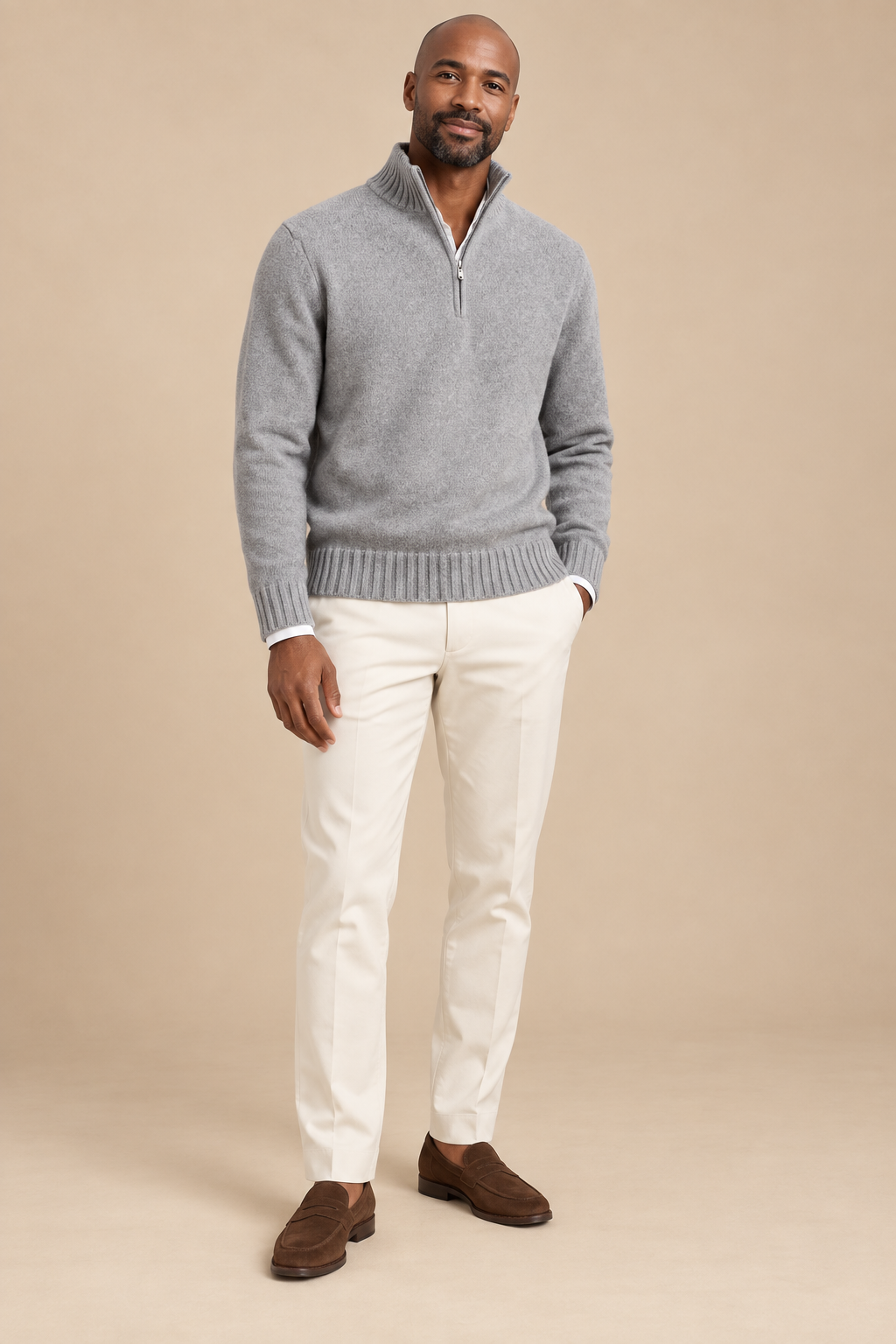 Men’s Half-Zip Knitted Jumper with Stand Collar