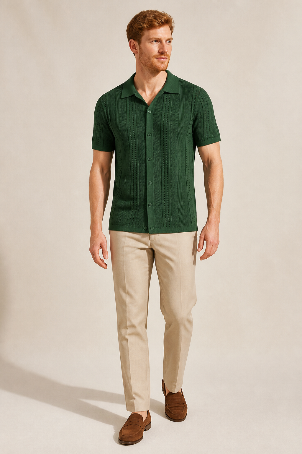 Men's Knitted Polo Shirt with Button-Through Front