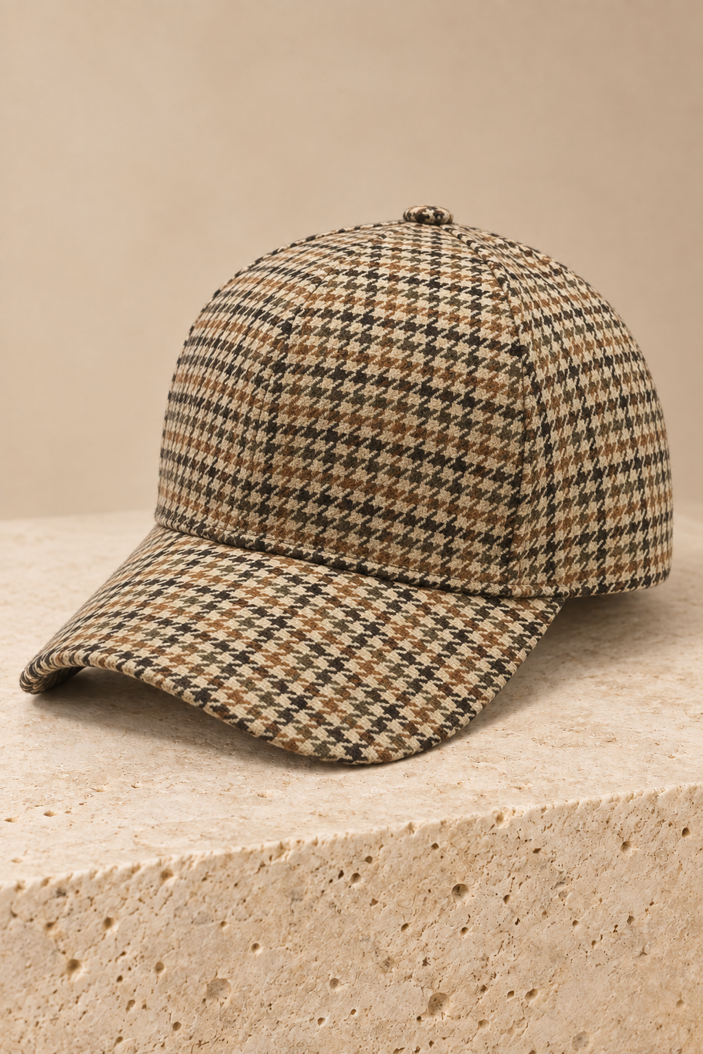 Men’s Houndstooth Check Baseball Cap with Curved Brim