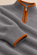 Men’s 100% Cashmere Half-Zip Jumper with Contrast Trim