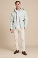 Men’s Hooded Zip-Up Rain Jacket with High Collar