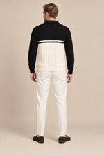 Men’s Cable Knit Quarter-Zip Jumper with Contrast Panel