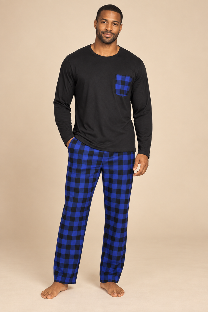 Men’s Checked Winter Pyjama Set with Long-Sleeve Top and Trousers