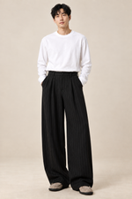 Men’s Pinstripe Wide-Leg Tailored Trousers