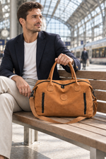 Men's Weekender Bag with Shoulder Strap - Cognac