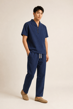 Men's Co-ord Set with Short Sleeve Shirt and Drawstring Trousers