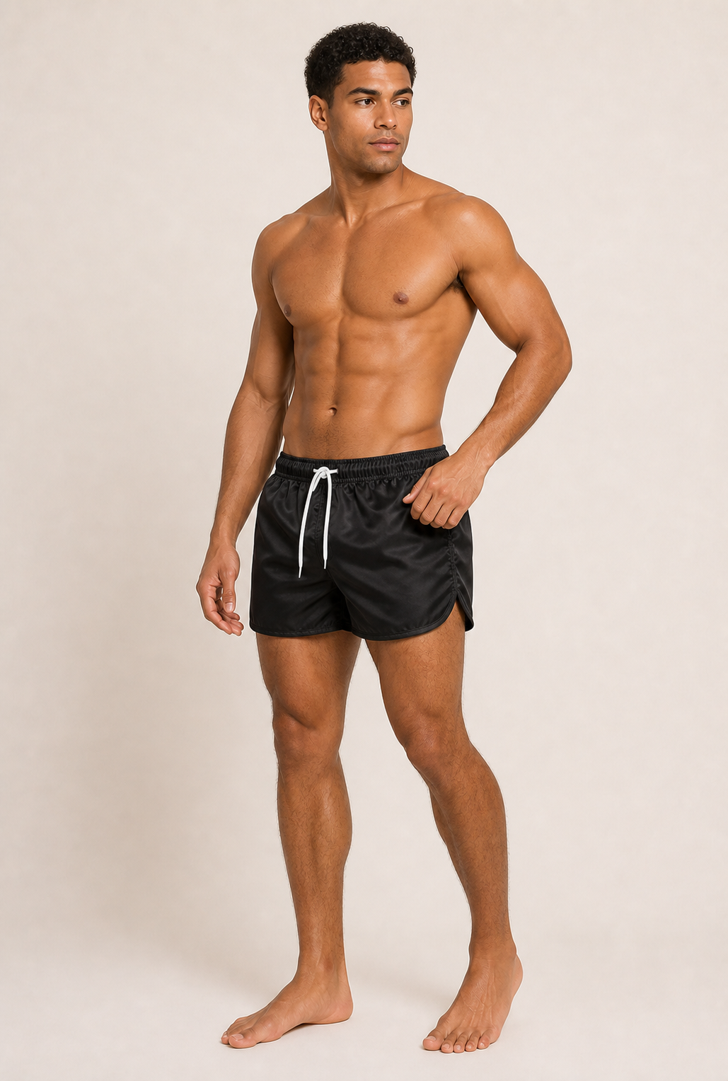 Men's Swim Shorts with Drawstring Waist and Side Pockets