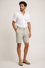 Men's Pleated Bermuda Shorts with Mid-Rise Waist