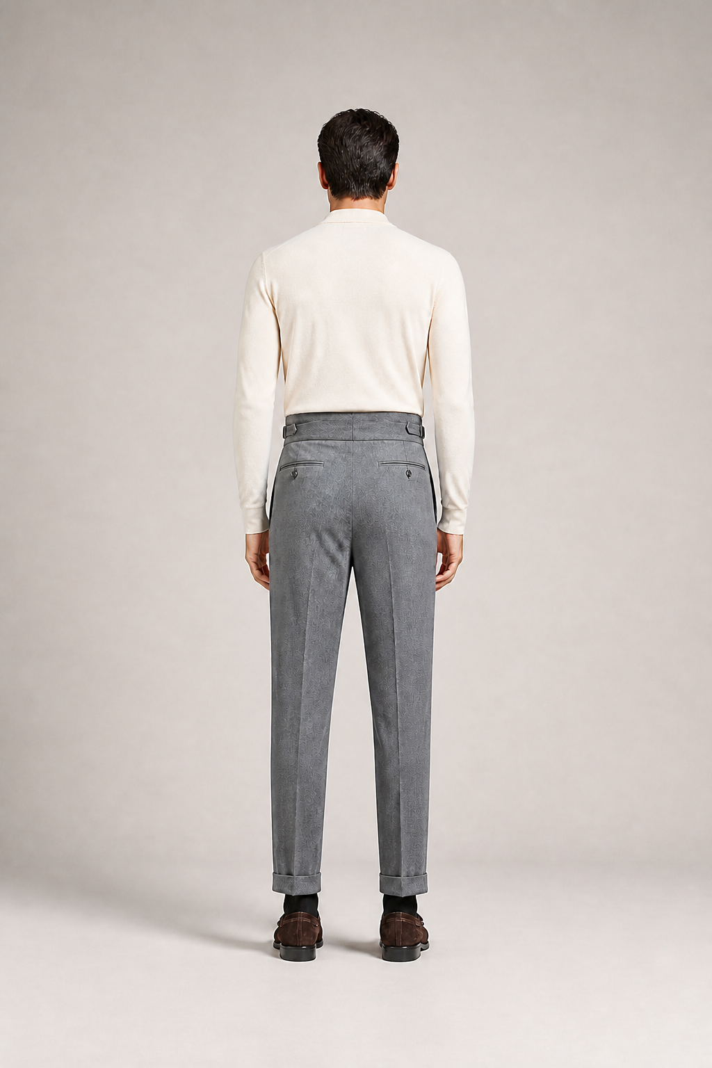 Men's Straight Leg Cotton Trousers with High Waist