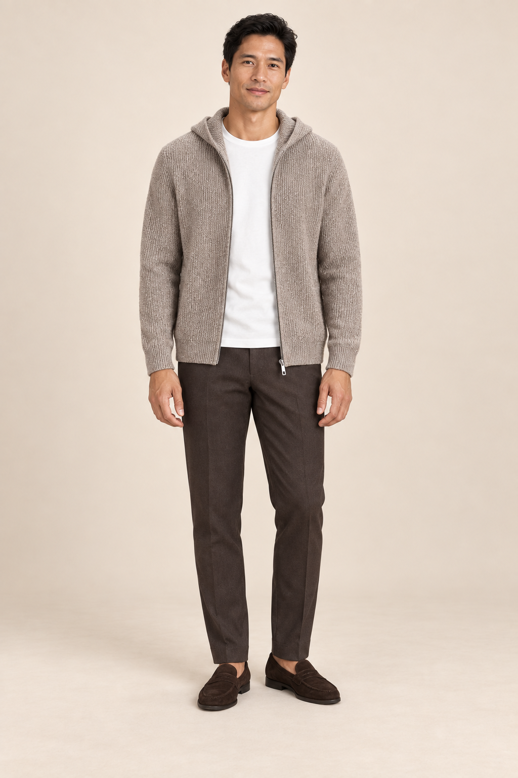 Men’s 100% Cashmere Full-Zip Knitted Hoodie