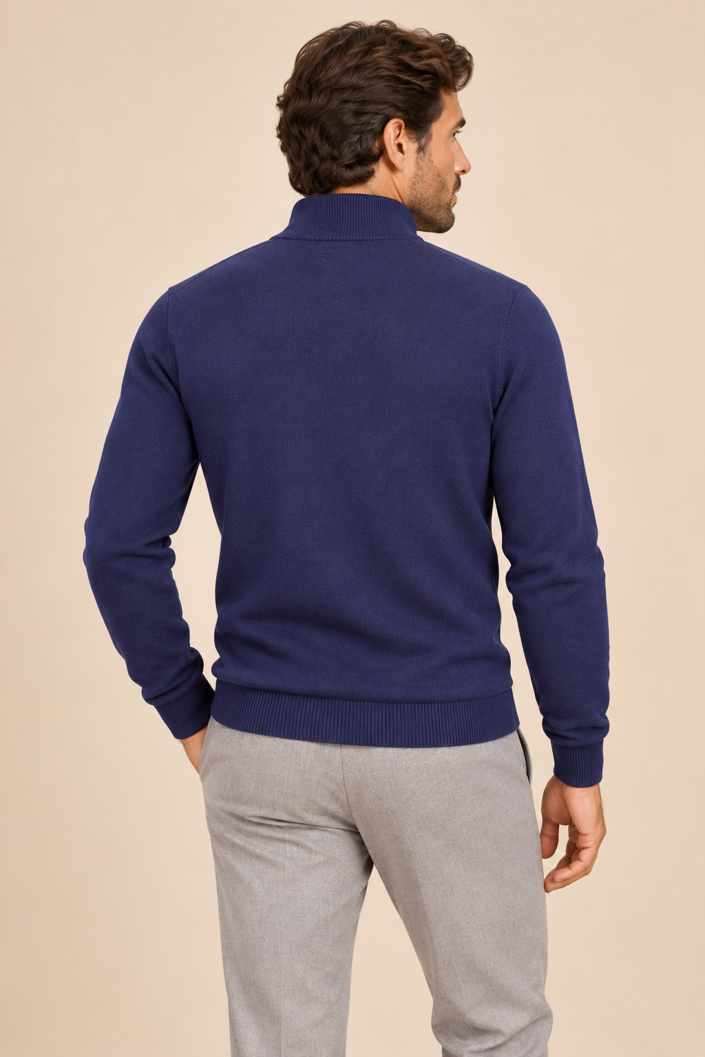 Men’s Fine Knit Half-Zip Jumper with Stand Collar
