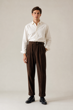 Men's Pleated Corduroy Trousers with High Waist