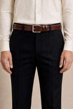 Men's Formal Belt with Metal Buckle and Tapered Tip