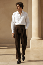 Men's Pleated Corduroy Trousers with High Waist