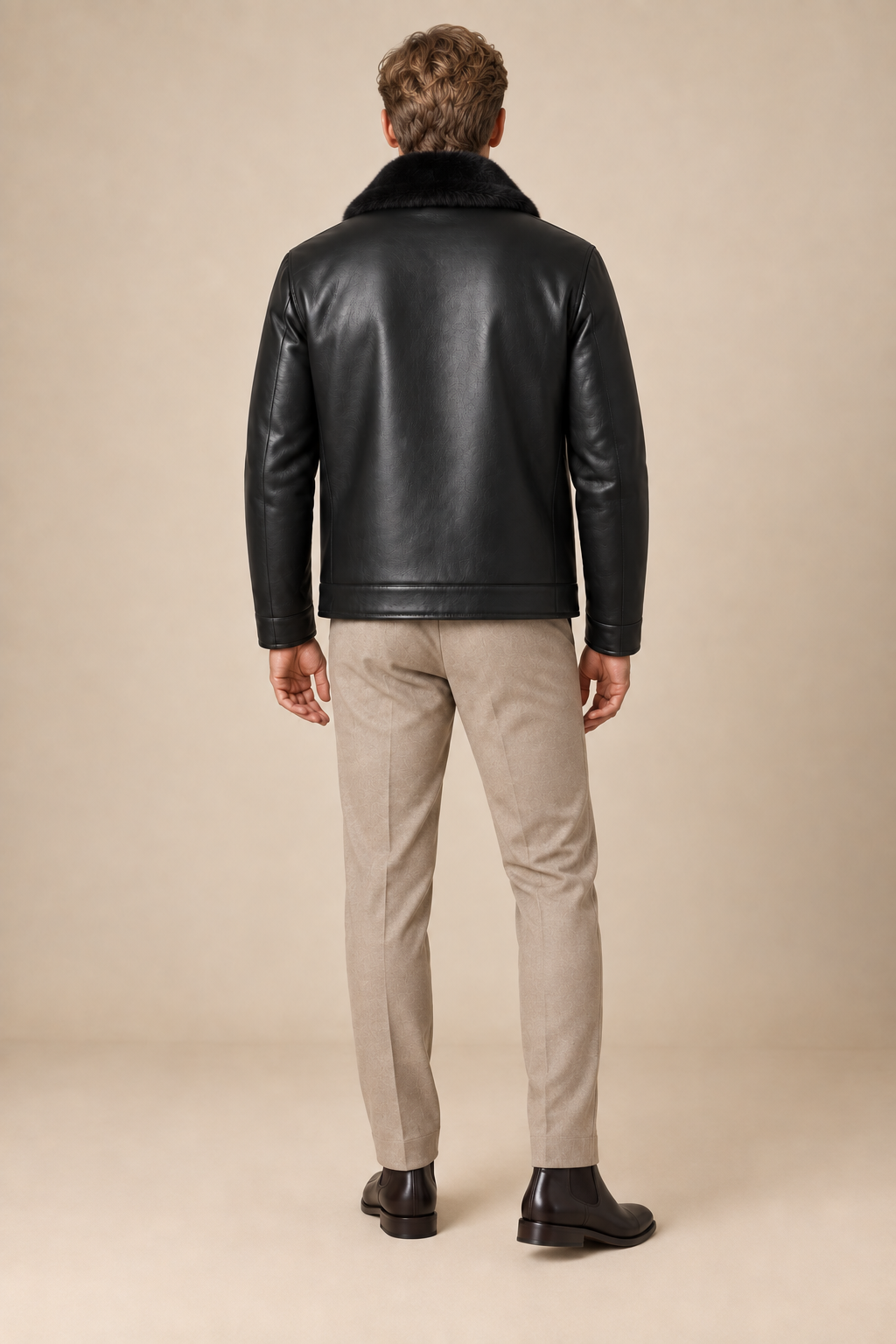 Men’s Genuine Sheepskin Leather Down Jacket with Mink Fur Collar