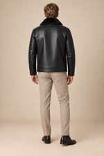 Men’s Genuine Sheepskin Leather Down Jacket with Mink Fur Collar