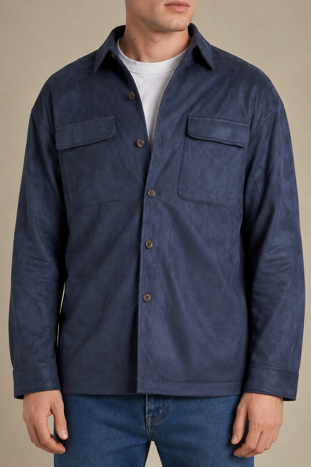 Men's Faux Suede Overshirt with Chest Pockets