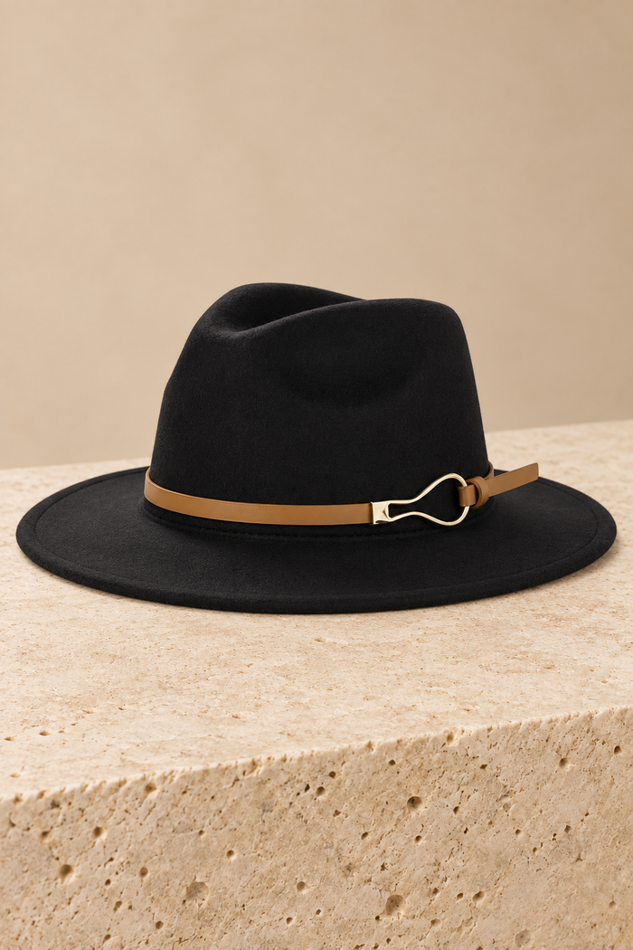 Men’s Wide-Brim Felt Fedora Hat with Contrast Band