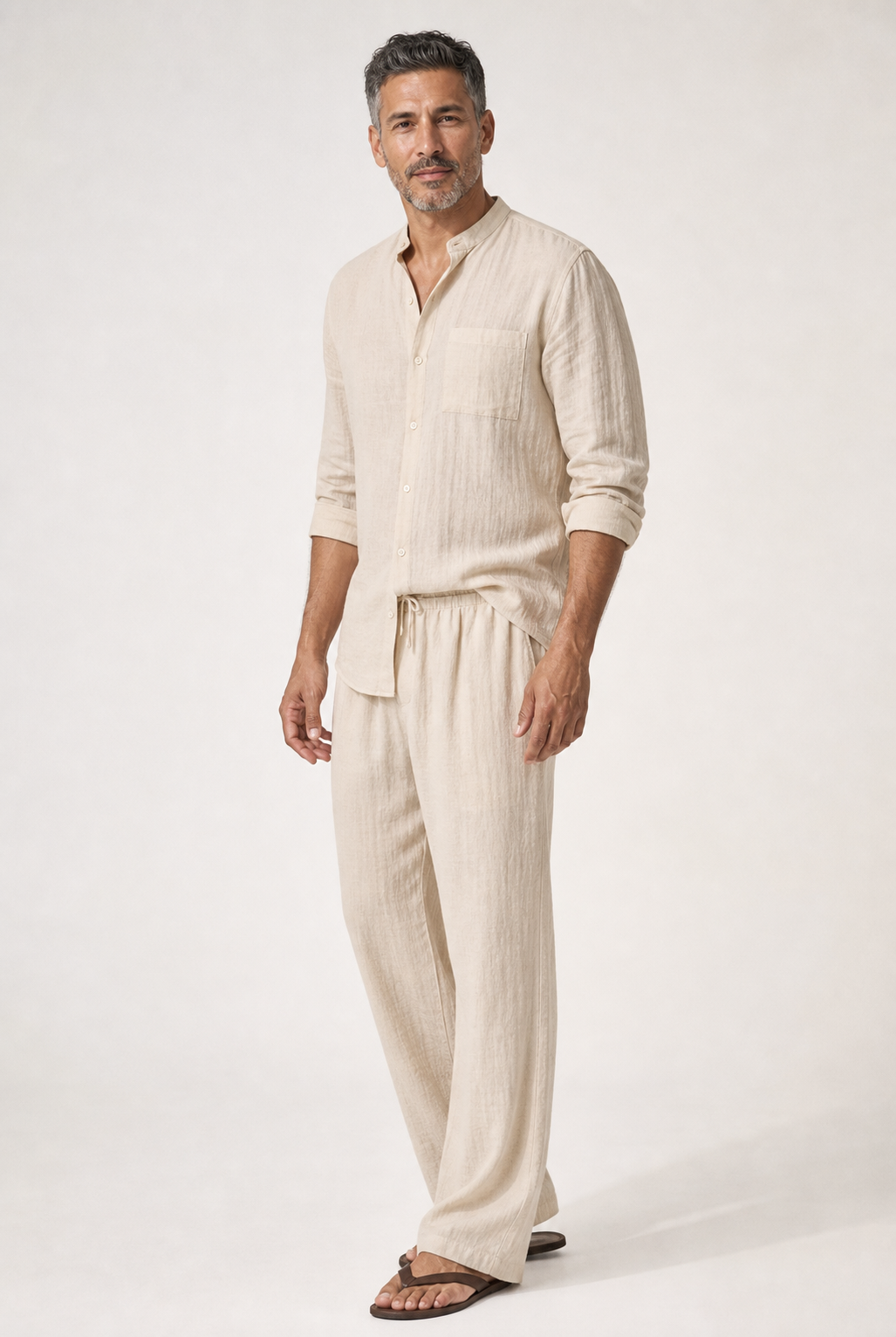 Men's Co-ord Set with Long Sleeve Shirt and Straight Leg Trousers