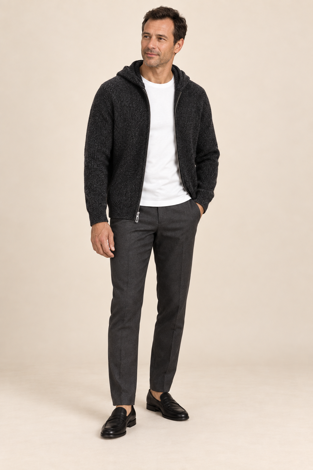 Men’s 100% Cashmere Full-Zip Knitted Hoodie