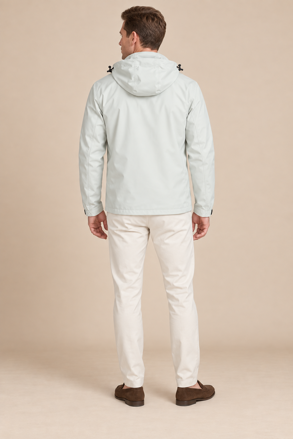 Men’s Hooded Zip-Up Rain Jacket with High Collar