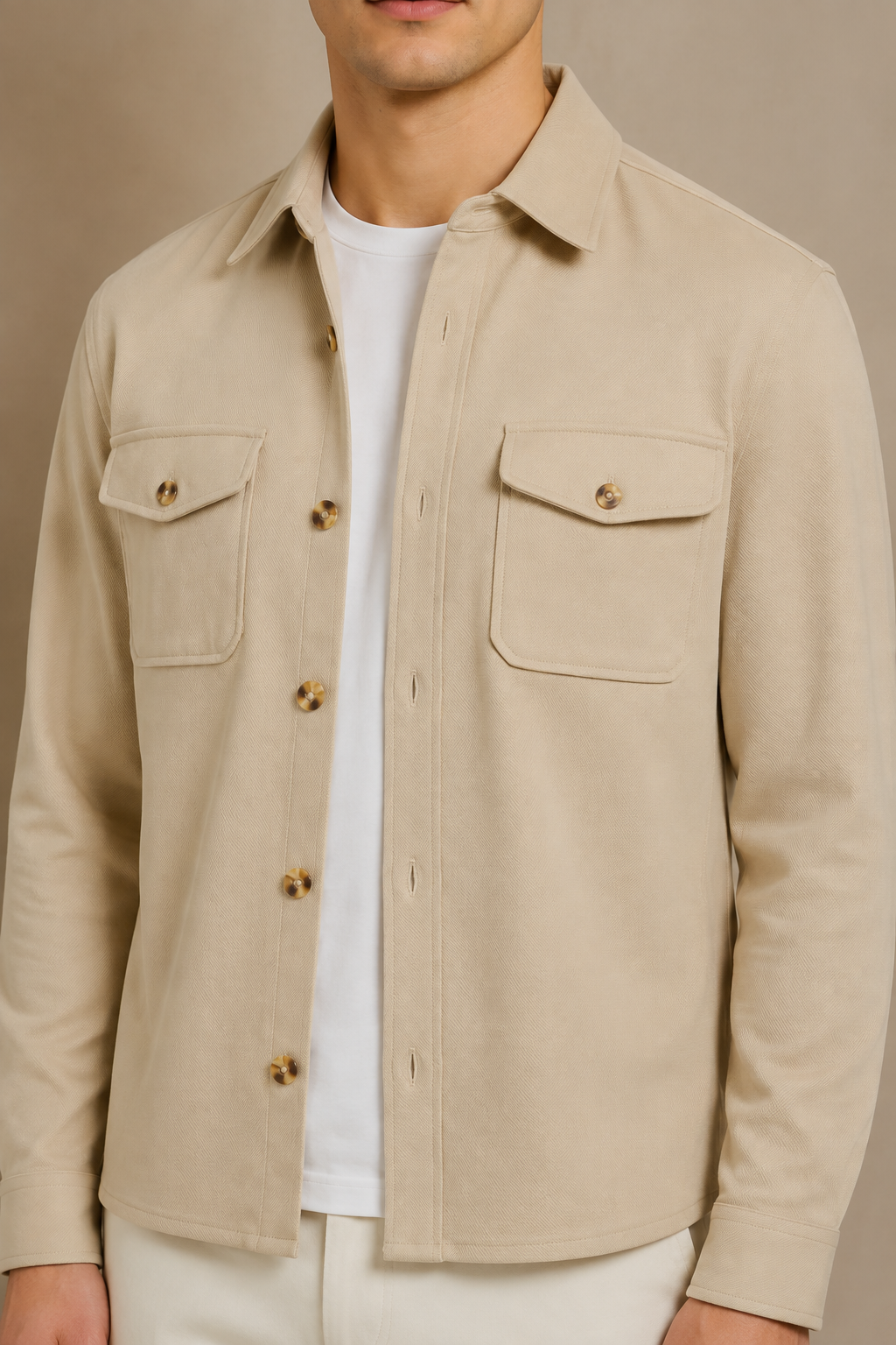 Men's Stretch Twill Overshirt with Chest Pockets