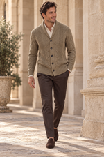 Men's Cable Knit Cardigan with Shawl Collar