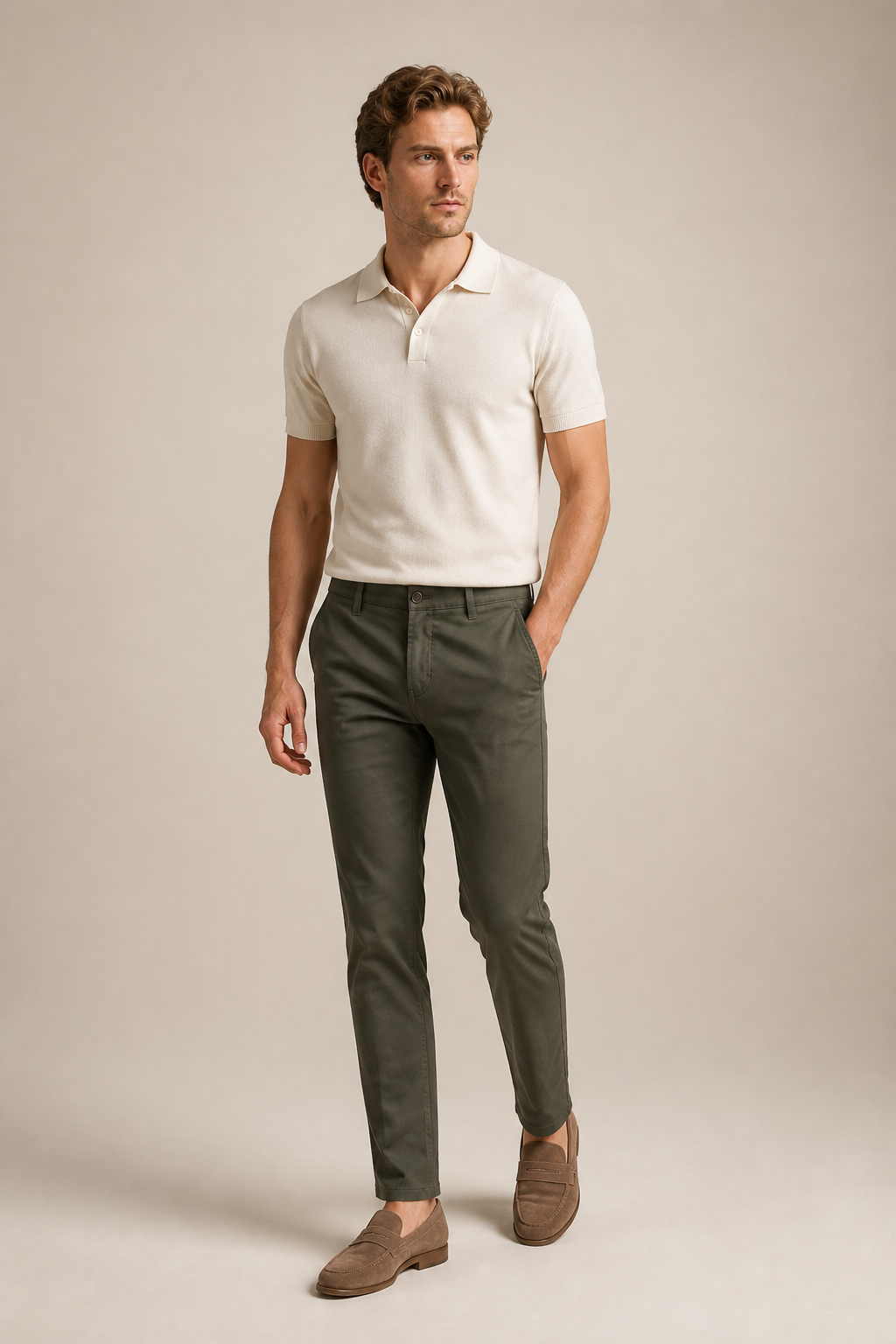 Men's Straight Leg Trousers with Mid-Rise Waist