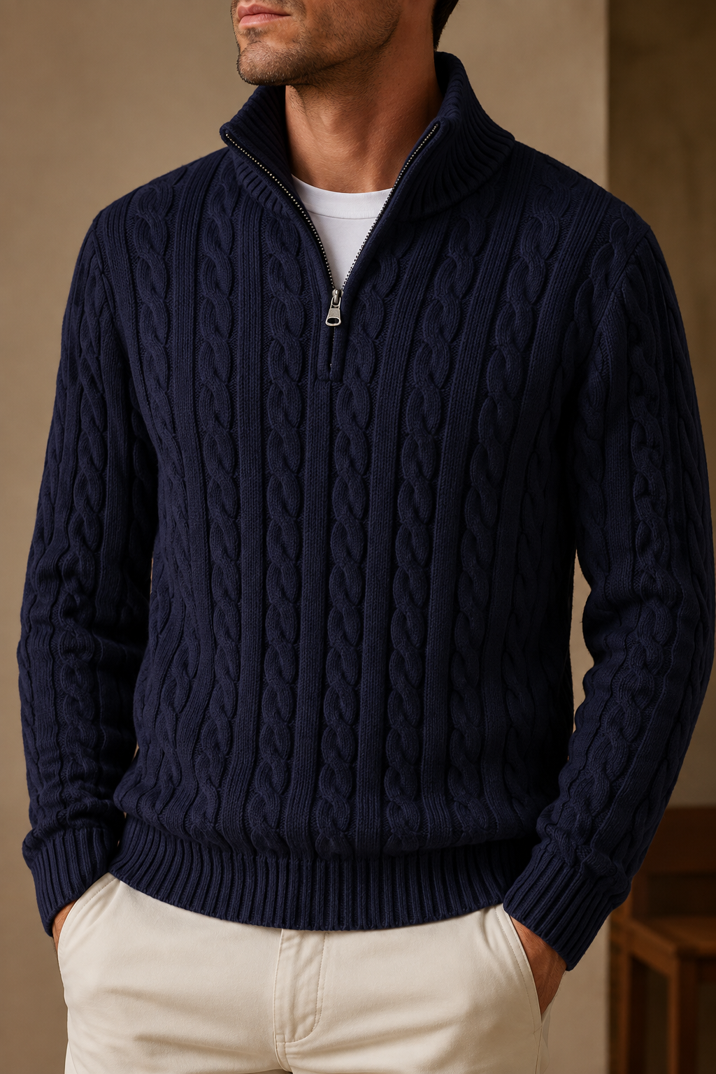 Men's Cable Knit Half Zip Jumper