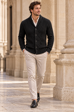 Men's Cable Knit Cardigan with Shawl Collar