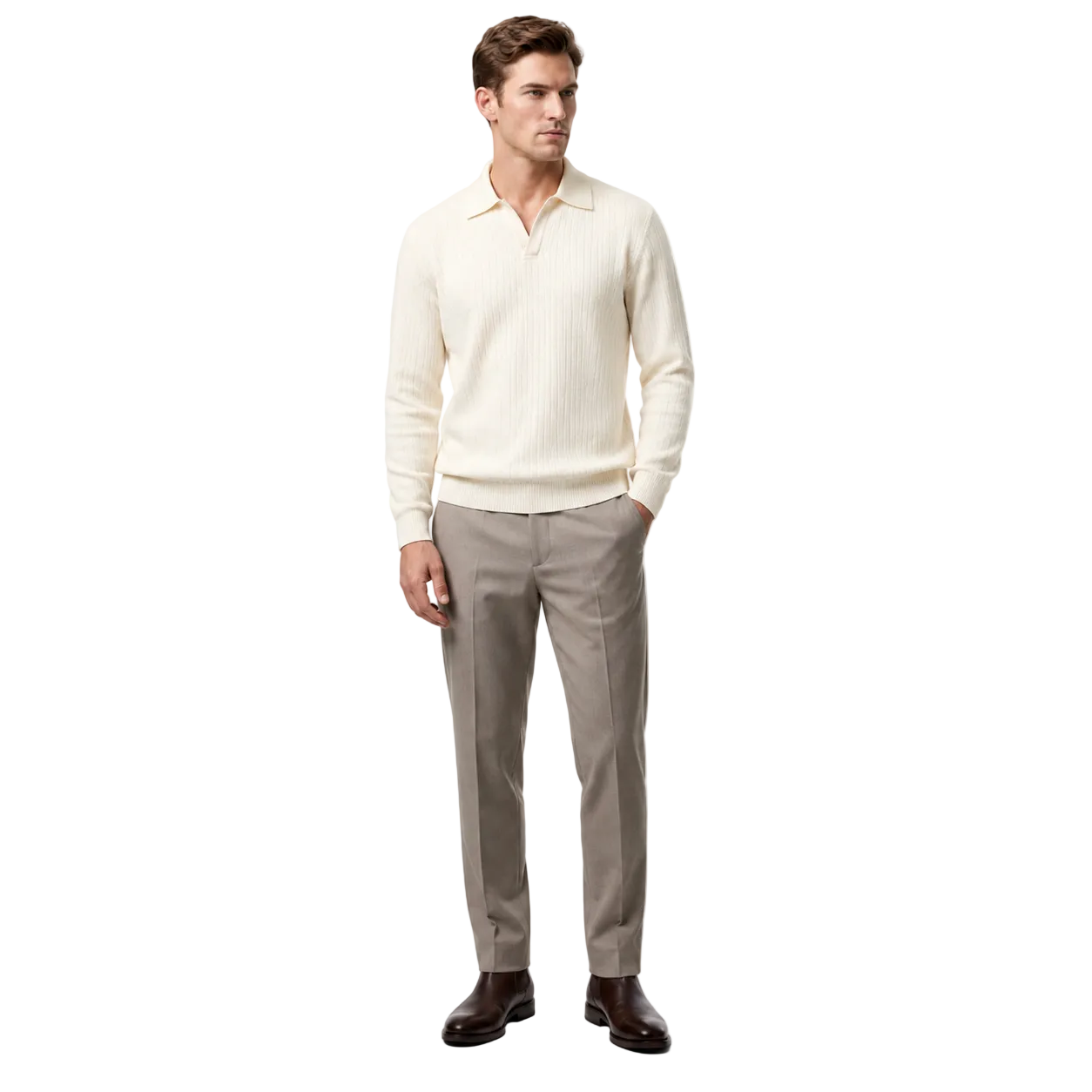 Modern polo shirts for work and everyday wear – Long-sleeved buttonless polo shirts for men
