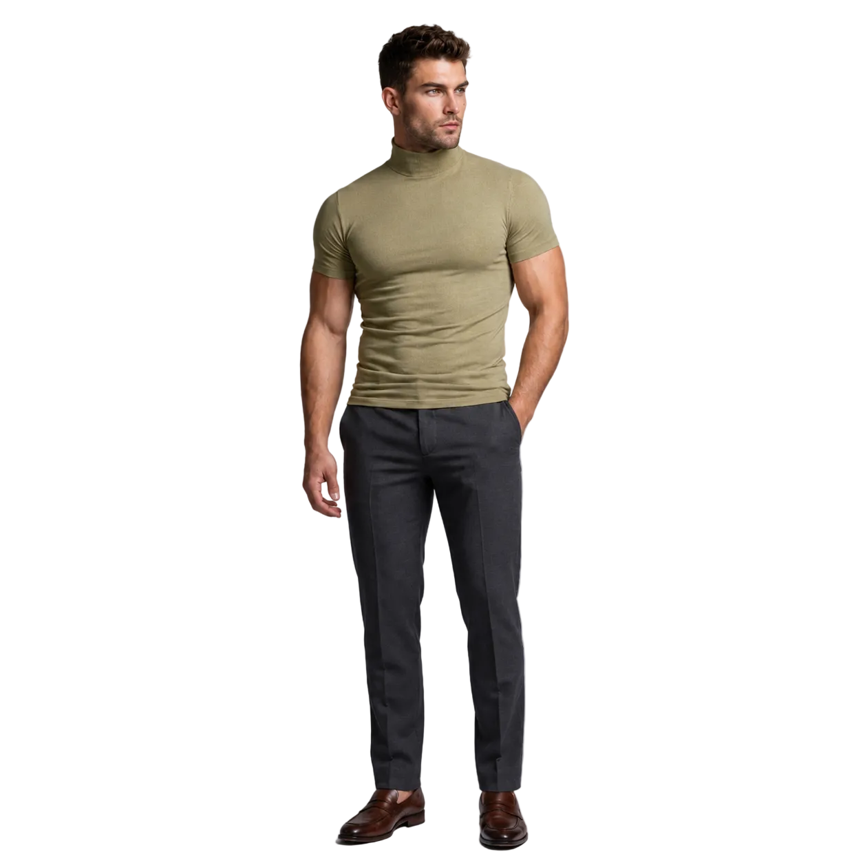Fitted T-shirt for everyday wear – Short-sleeved T-shirt with a roll neck for men