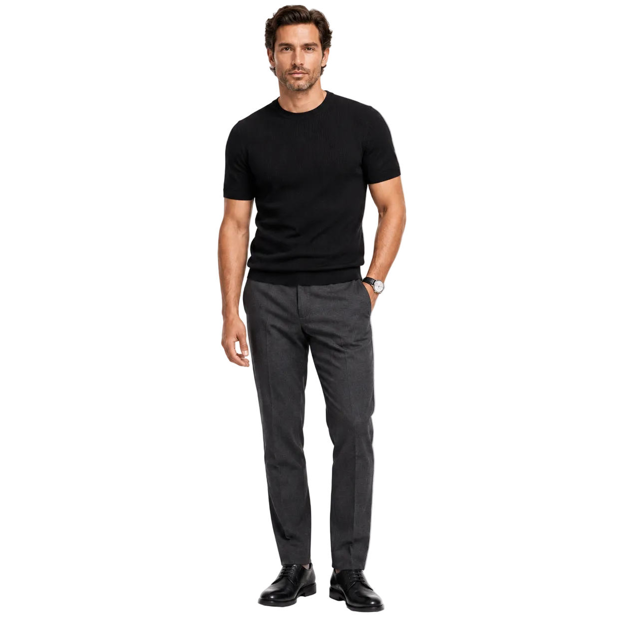 Fitted T-shirt for everyday wear – Short-sleeved knitted T-shirt for men