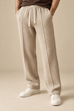 Men’s Waffle-Knit Wide-Leg Trousers with Drawstring Waist