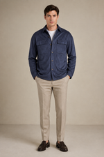 Men's Faux Suede Overshirt with Chest Pockets