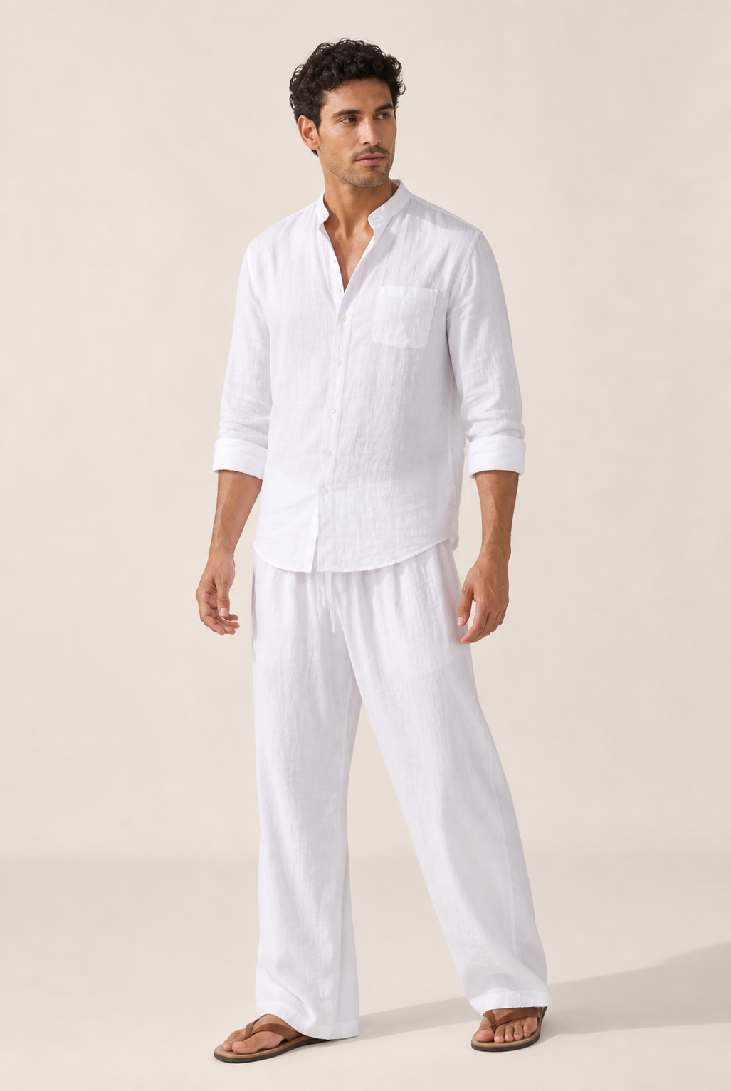 Men's Co-ord Set with Long Sleeve Shirt and Straight Leg Trousers